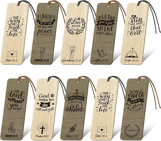 Chunful 20 Pieces Bible Verse Bookmarks Bulk Wooden Christian Religious Scripture Bookmarks Inspirational Gifts for Women Men, Church Gifts, Father's Day & Party Favors, 5 x 2 Inches