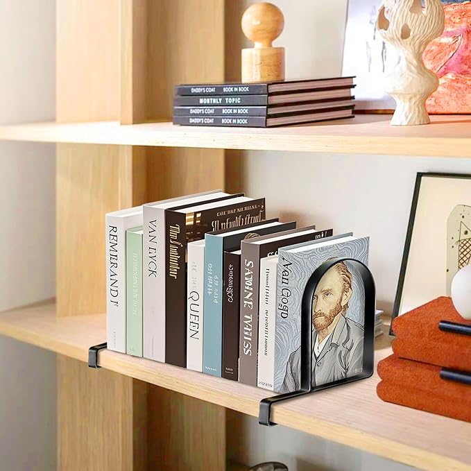 AJART Book Ends for Shelves: Black Heavy Duty Bookends - Metal Clamp Book Organizer Storage Holders (Matte Black)