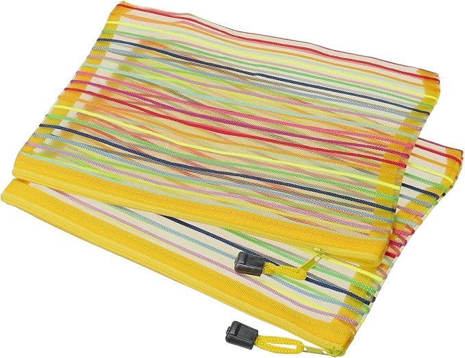 MECCANIXITY Mesh Zipper Pouches, A5 Colorful Pencil Case Document File Bags Storage Organizer for Office Supply Travel Accessory, Yellow Pack of 6