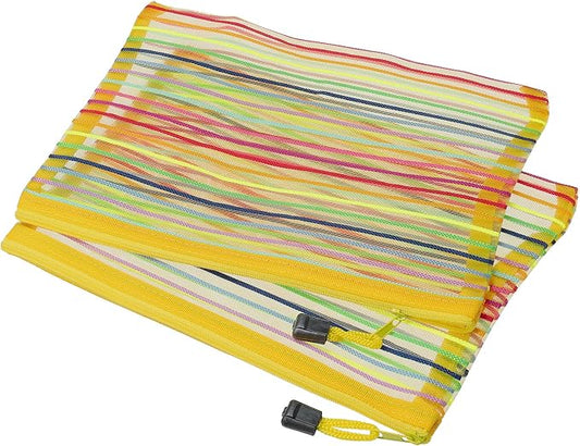 MECCANIXITY Mesh Zipper Pouches, A5 Colorful Pencil Case Document File Bags Storage Organizer for Office Supply Travel Accessory, Yellow Pack of 6