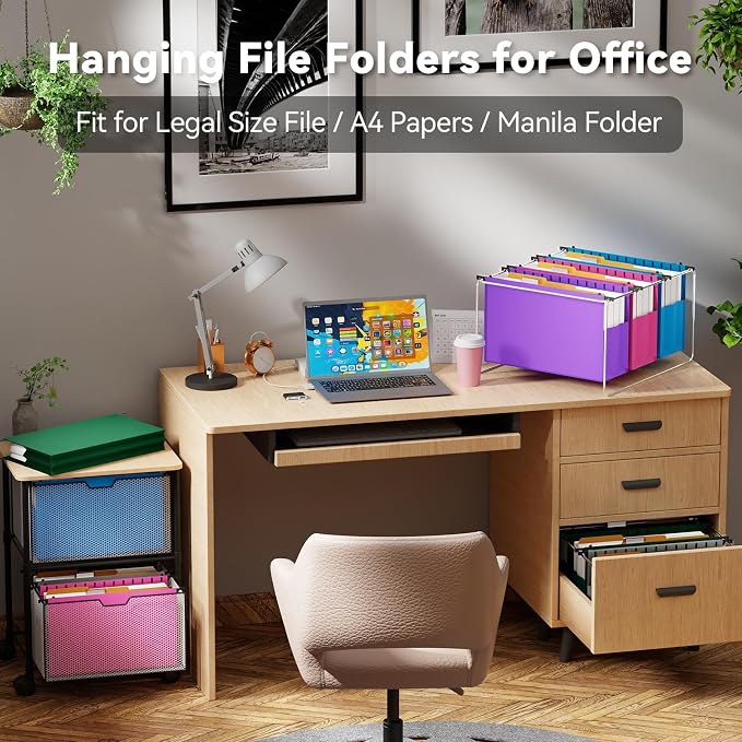 Ansook Legal Size Hanging File Folders Extra Capacity, Expandable 4" Legal Size File Folders with 1/5 Tabs, Plastic Filling Cabniet Folders Designed for Legal and Law Office File Organization - 6 Pack