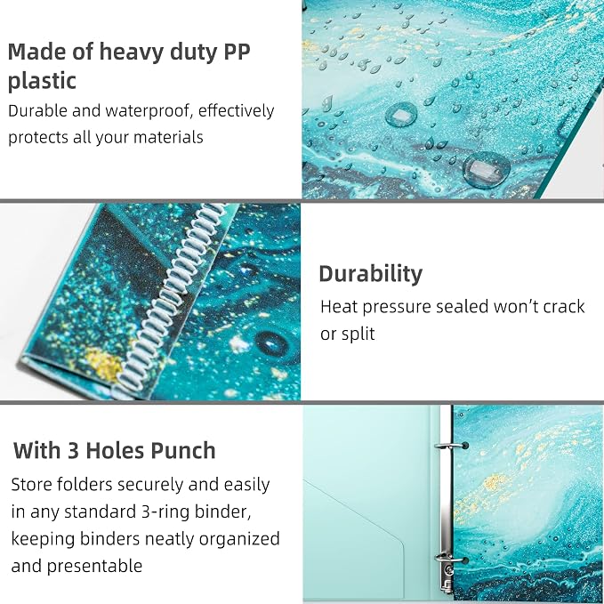 Ospelelf Folders with Pockets, Waterproof Plastic Folder with Two Fixed Corner Tabs and 2 Pockets Includes Business Card Slot, Includes Sticker, Fits 3 Ring Binder Holds 11" x 8.5", 6-Pack