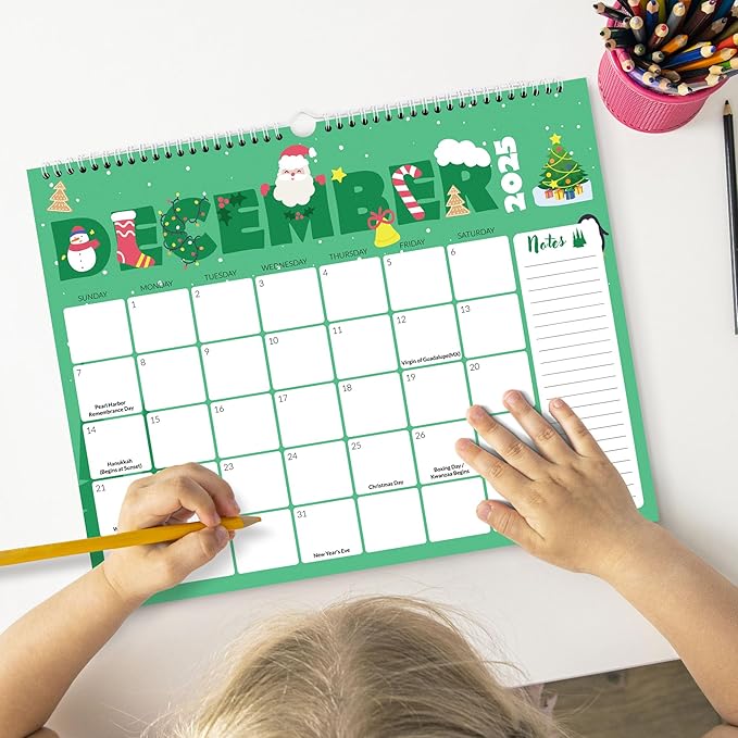 SUNEE 2026 Calendar- 18 Months Oct. 2025 - Mar. 2027, 14.5"x11.5" Big Grid Hanging Calendar 2026 with Note for Organizing & Planning, 2026 Wall Calendar with Note, Cute