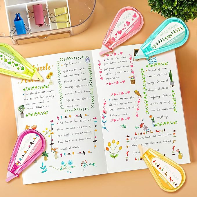6Pcs Decorative Correction Tape, DIY Cartoon Pattern Decorative Tape, Decorative Curve Highlighter for Scrapbooking Greeting Card Letter Diary Stationery School Supplies
