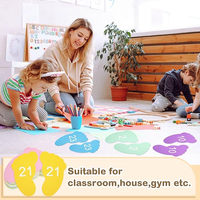 Outus 48 Pcs Carpet Feet Spots, Line up Sit Foot Spots for Classroom Floor, Carpet Markers for Teacher Supplies Classroom Rug, School Decoration(Macaron Color)