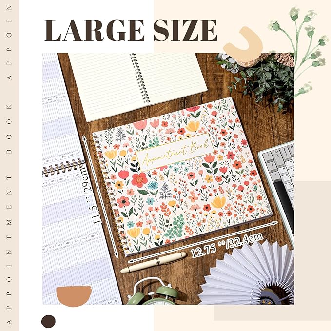 Maitys 2026-2027 Large 6 Column Salon Appointment Book for Hairstylist Spa Business, Hourly Planner 15 Minute Interval, 200 Pages Undated 6 Am 9 Pm Spiral Bound Checklist Planner(Colorful, Floral)