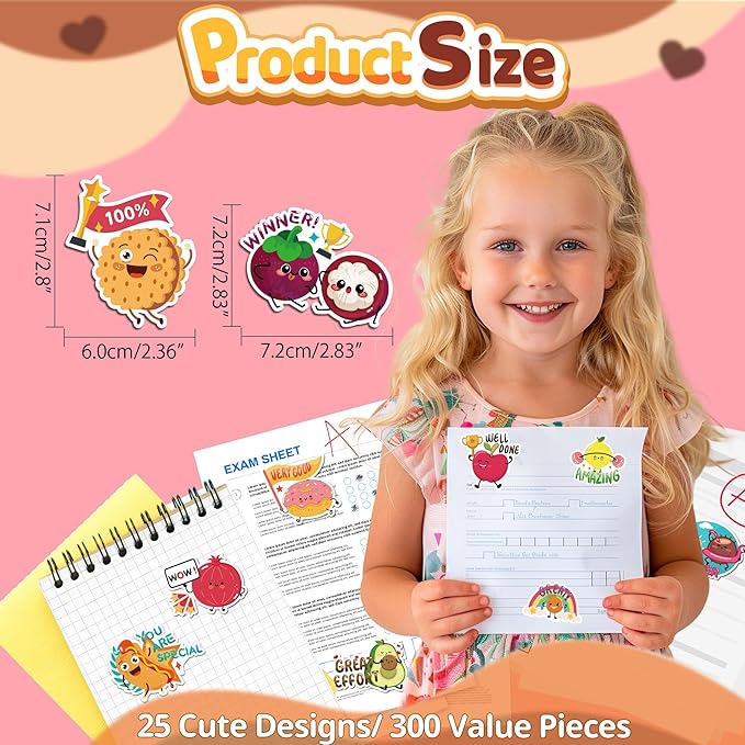 300PCS Large Scratch and Sniff Scented Stickers for Kids, Incentive Smelly Summer Sticker, Motivational for Kids Christmas Gift, Bigger Reward Stickers for Student Classroom Must Haves School Supplies