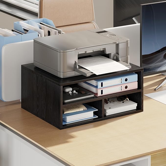 Desktop Printer Table with Storage, 2 Tier Printer Stand for Desk, Desk Organizers and Accessories for Home Office, Black