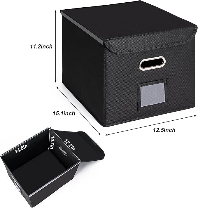 CADONO File Organizer Box with Lid, Large Hanging File Folder Organizer with Plastic Slide, Collapsible Portable Filing Storage Boxes for Office/Decor/Home (Beige, 14.9 x 12.59 x 10.8 inch)