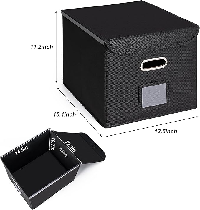 CADONO File Organizer Box with Lid, Large Hanging File Folder Organizer with Plastic Slide, Collapsible Portable Filing Storage Boxes for Office/Decor/Home (Wine Red, 14.9 x 12.59 x 10.8 inch)