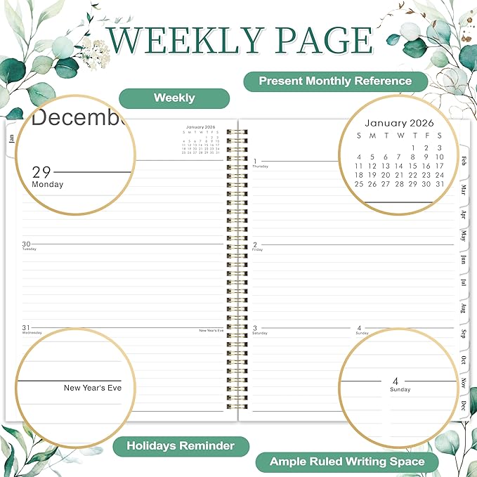 2026 Planner - 9" x 11", 2026 Planner Weekly and Monthly, from JAN. 2026 to DEC. 2026, Calendar Planner 2026 with Tab, Twin-Wire Binding, Inner Pocket