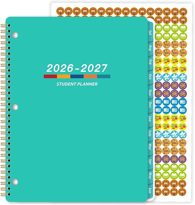 Student Planner 2026-2027 - Academic Planner 2026-2027, July 2026 - June 2027, 11" × 9", Weekly Lesson Planners, Monthly & Weekly School Planners for Middle/High School, Stickers, Week's Goals, Tabs
