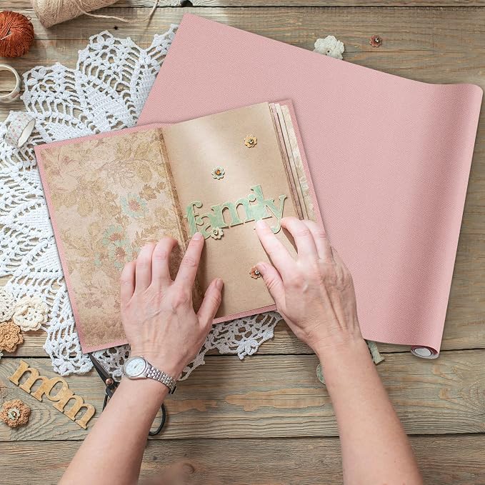 PerKoop Book Cloth for Book Binding 40 x 16 Inch Fabric Surface Paper Backed Bookcover Archival European Durable Strong Bookbinding Supplies Cover Books Album Scrapbooking (Pink)