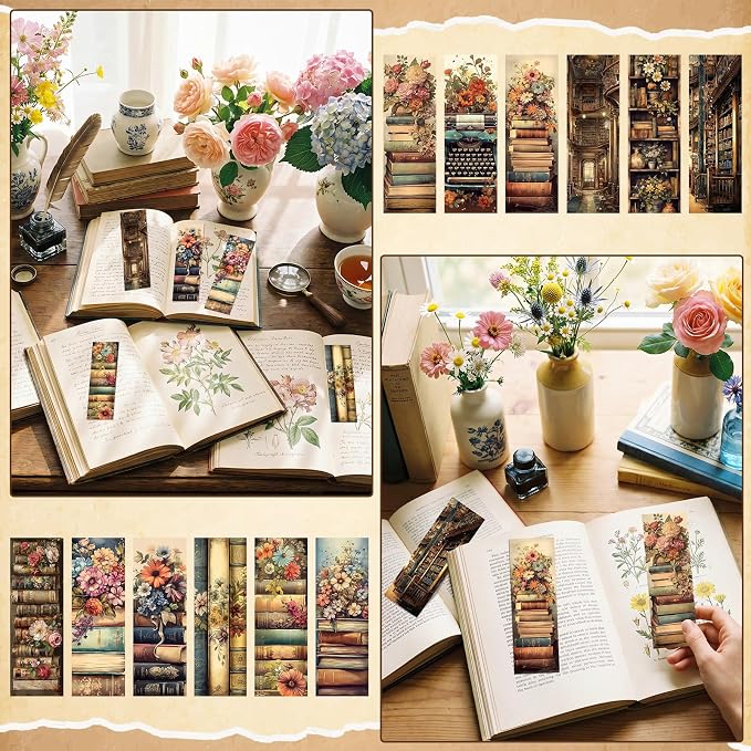 Faccito 240 Pcs Funny Bookmarks Gift Bulk 5.9 x 2.4 Inches Book Club Gift Bookish Gifts Reading Tracker for Women Book Lover Teacher Library Party School Library(Vintage)