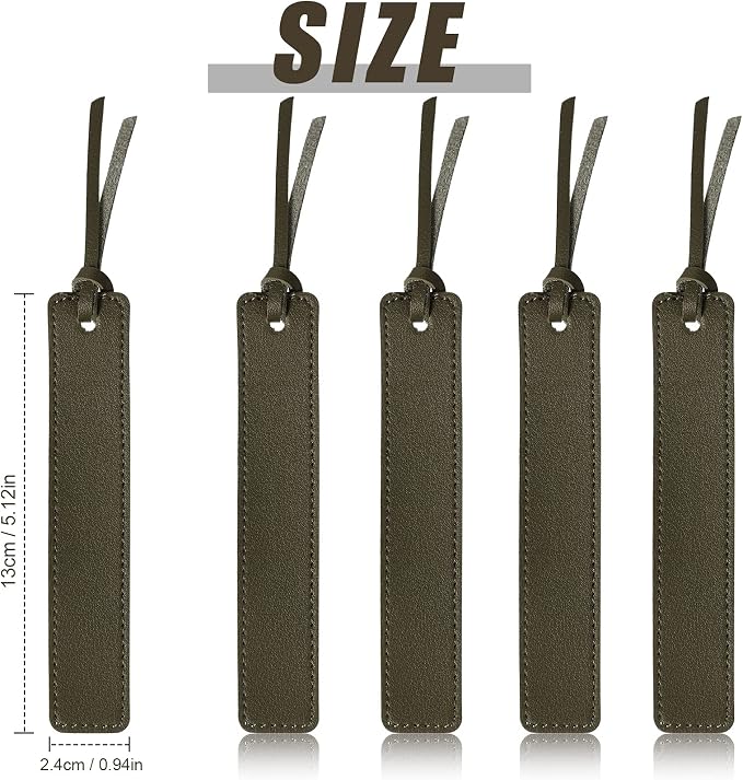 Zonon 10 Pieces Leather Bookmarks Handmade Genuine Leather Page Markers Personalized Bookmarks for Book Reading Bookworm Book Lovers Readers Writers Accessories(Olive Green)