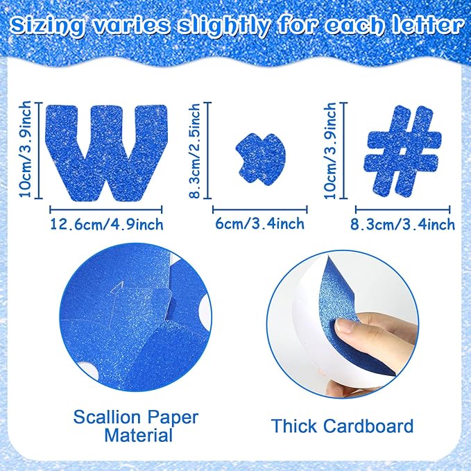 Qyeahkj 260Pcs Glitter Blue Bulletin Board Letters for Classroom 4” Winter Letter Combo Pack Set Numbers Alphabet Poster Board Punctuation Symbol Cutout for School Classroom Wall Decor