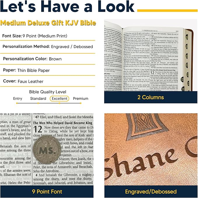 Personalized KJV Deluxe Holy Bible Honey Brown Faux Leather Medium Print Size with Heat-Debossed Celtic Cross Design | Custom with Name, Date or Text | Gift for Christian & Religious Celebrations