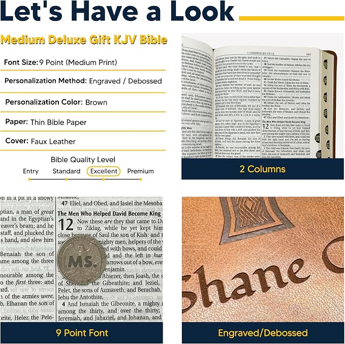 Personalized KJV Deluxe Holy Bible Honey Brown Faux Leather Medium Print Size with Celtic Cross Design | Medium Print | Custom Name at the Lower Right Side | Gift for Christian & Religious Celebration
