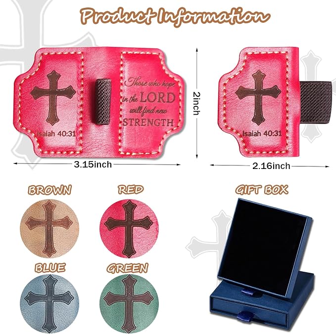 Bygone Mark Personalized Magnetic Leather Bookmark with Pen Holder,Inspirational Bible Verse Religious Bookmarks,Christian Book Lovers Reading Accessory for Men Women (RED, lsaiah 40:31)