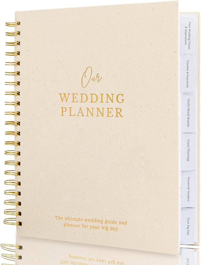 Timeless Premium Linen Wedding Planner Book and Organizer – Wedding Planning Book, Comprehensive Keepsake & Countdown Binder, Perfect Engagement Gift for Women, 11" x 9" (Cream Speckles)