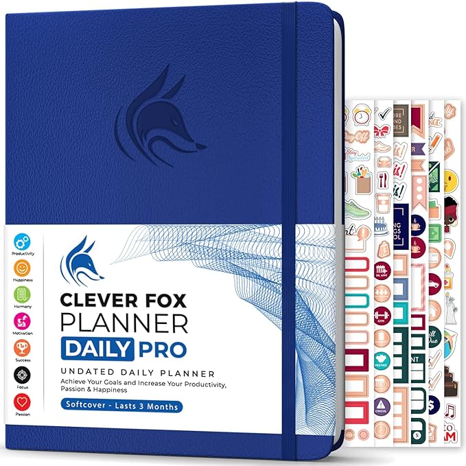 Clever Fox Planner Daily PRO - 8.5 x 11" A4 Size Daily Life Planner and Gratitude Journal to Increase Productivity, Time Management and Hit Your Goals - Undated - Lasts 3 Months (Royal Blue)