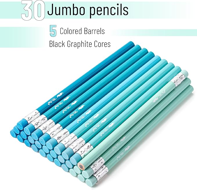 Mr. Pen- Jumbo Pencils, 30 Pack, Colorful Barrels, Smooth Black 2 HB Graphite Cores, Large Preschool Pencils, Smooth Writing Lead for Kindergarten, Kids and School Supplies
