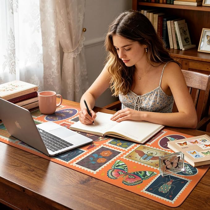 iCasso Insect Mouse Pads for Desk, Cute Computer Mat, XXL Desk Mat for Keyboard and Mouse, Aesthetic Bug Collage Mousepad with Stitched Edges, Keyboard Pad for Computer(Retro Orange)