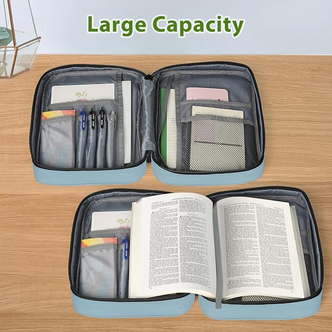 GERMUN Bible Cover with Durable Handle, Carrying Book Case Church Bag Bible, Protective with Zippered Pocket, Bible Study Accessories Supplies, Book Protector for Book Lovers, BlueBlack