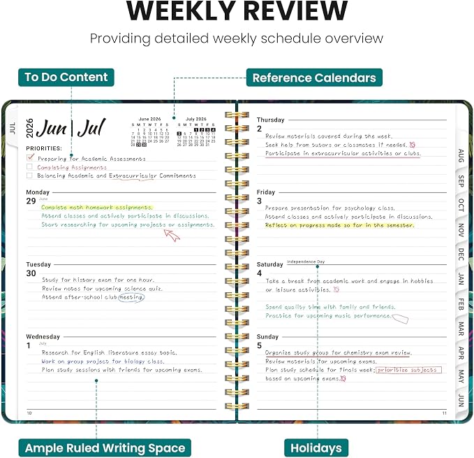 Planner 2026–2027, Academic Planner Weekly and Monthly Calendar Jul 2026 – Jun 2027 Hardcover Planner with Tabs and Pocket, Spiral Bound Agenda Book for Student & Teacher, 6.3" x 8.5", Jungle Giraffes