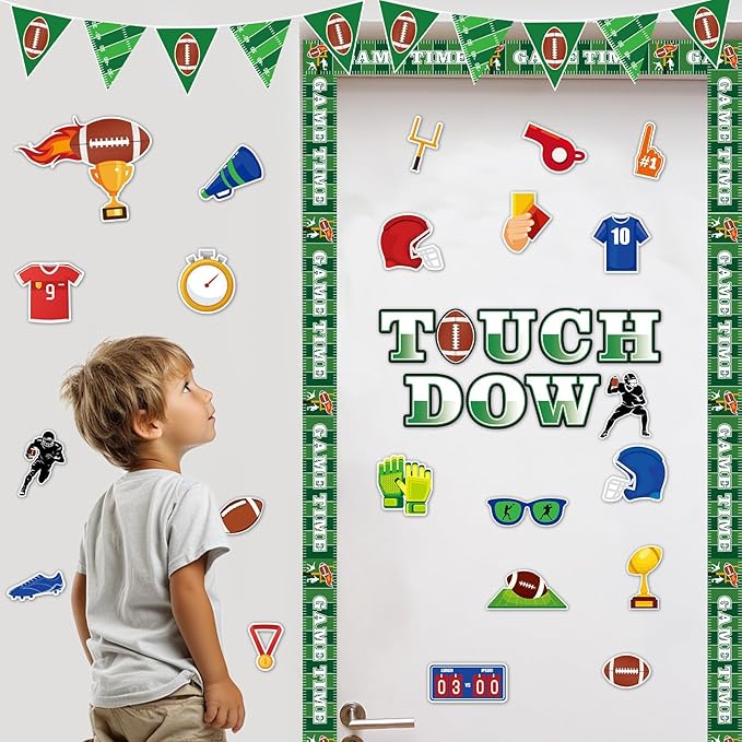 Football Bulletin Board Classroom Decorations with Background Paper & Banner Set Football Touch Down Paper Cutouts for Welcome Back to School Game Day Wall Door Chalkboard Decor