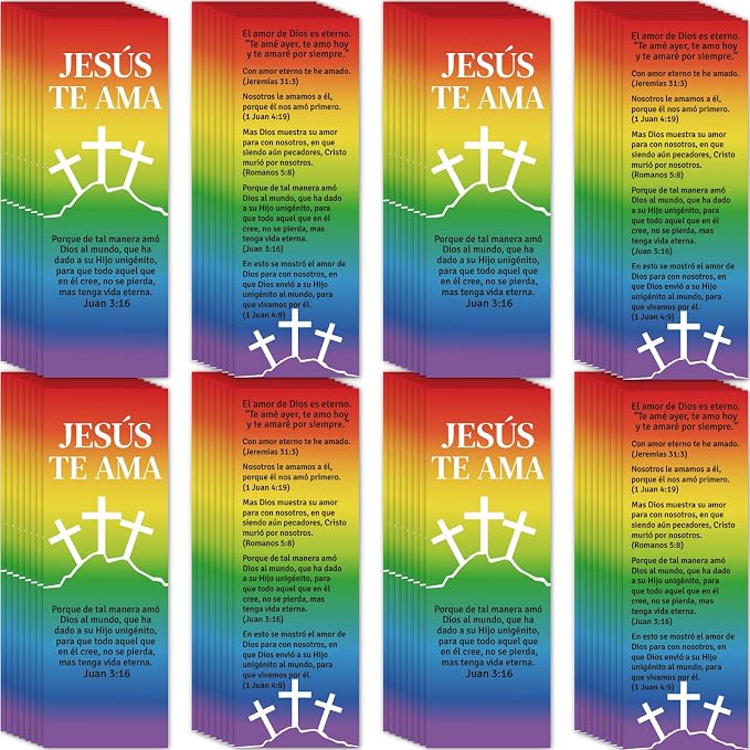 120Pcs Spanish Bible Bookmarks Religious Valentines Christian Books of Bible Bible Verse Prayer Scripture Jesus Loves You Bookmarks Gospel Tracts for Sunday School Office (Jesus TE AMA, 120)