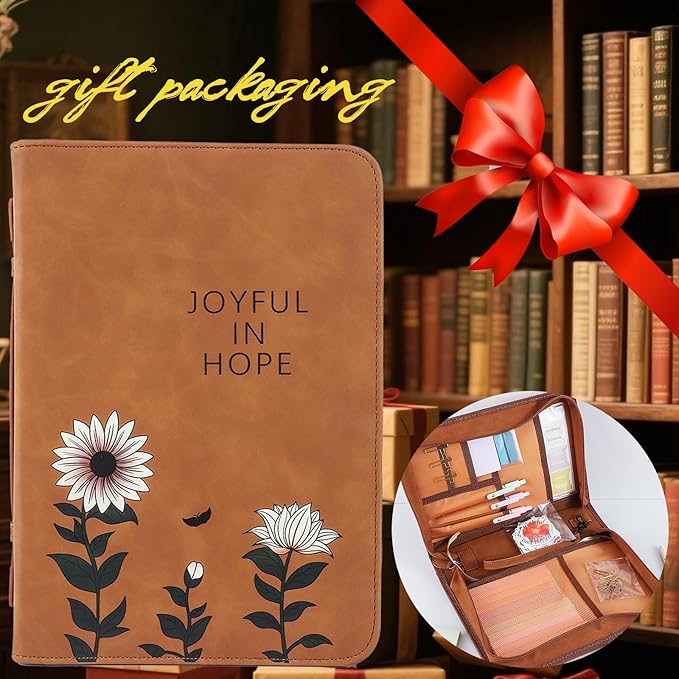Leather Bible Cover Case with Durable Handle Quilted, Bible Journaling Kit, Bible Study Supplies & Christian Gift for Women and Teens