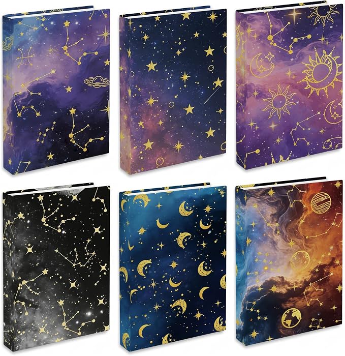 6 Pack Stretchable Book Covers, Jumbo Book Covers for Paperbacks Hardcover Books up to 9 x 11 Inches, Reusable Washable Protective Fabric Books Sleeves, Starry Sky