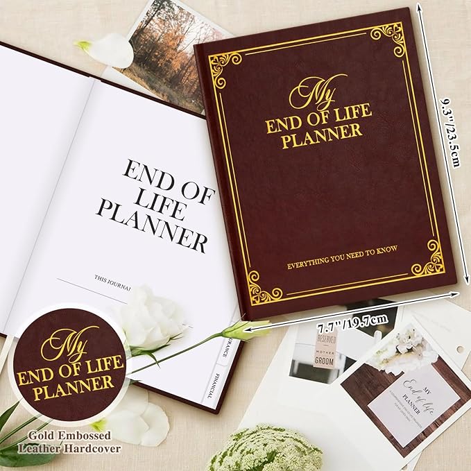 Lanpn End of Life Planner Death Organizer with Tabs, Final Wishes & Financial Estate Planning Journal, When I Die Journal for Senior, Before Death Life and Care Plan Book, Brown, Leather Hardcover
