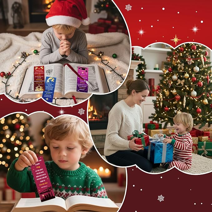 TICIAGA Christmas Nativity Bible Verses Bookmarks - 60PCS Jesus is The Sweetest Gift Christmas Bible Bookmark Bulk for Kids, Religious Prayer Bookmark Xmas Stocking Stuffers for Sunday School Rewards