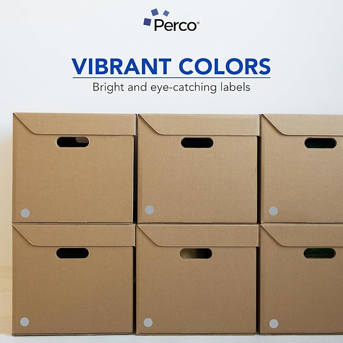 Perco Grey 1-Inch Round Circle Dot Sticker Labels with Easy Peel Perforation - 1,000 Labels per Roll - Strong Adhesion, Vibrant Colors for Organizing, Crafting & More - Made in USA
