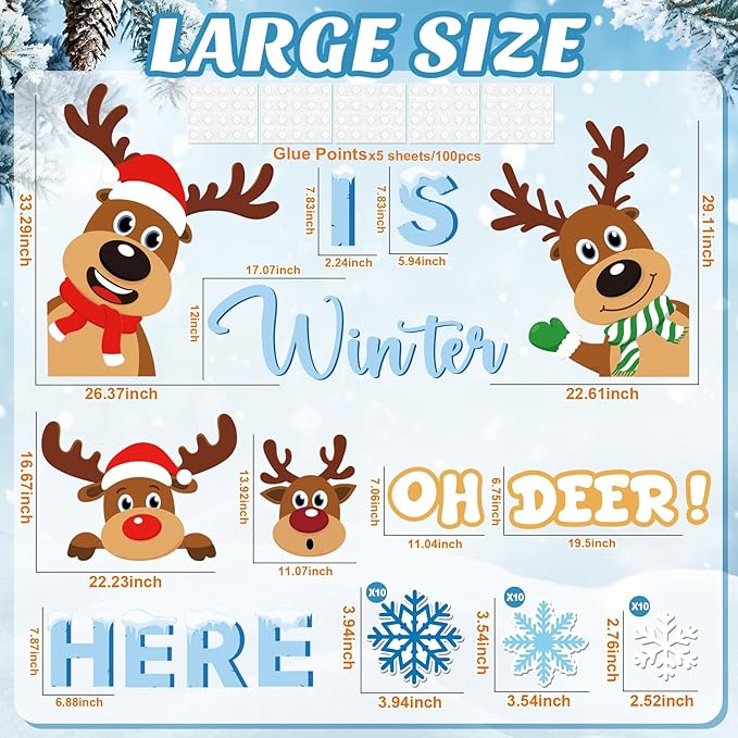 Large Cristmas Bulletin Board for Decor Oh Deer Winter is Here Reindeer Bulletin Boards Set Snowflakes Paper Cutouts Christmas Decorations for Classroom Wall Holiday School Party Supplies