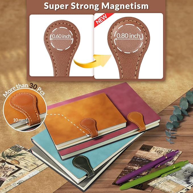 4 PCS Magnetic Leather Bookmarks for Teacher Appreciation Gifts, Timeless Magnetic Book Marks for Reading Women, Men, Book Lovers with Elegant Gift Box(Light Brown, Dark Brown, Vintage Green, Black)