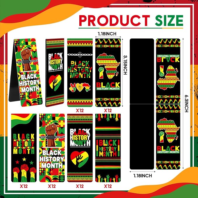 Resurhang 72 Pcs Black History Month Magnetic Bookmarks Magnet Juneteenth Clips Reading Accessories BHM Decorations for Celebrate African American Festival (Black History Month)