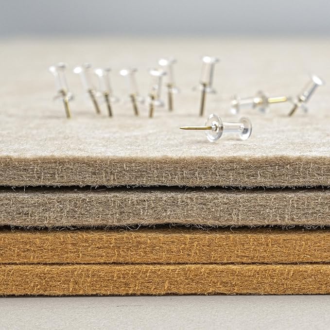 Lightomorrow Bulletin Board, 36 x 24 inches Felt Board - Decorative Pin Board, Cork Board Alternative for Wall, 3' x 2' Foldable Self-Adhesive Vision Board Prayer Board with 20 Pushpins - Beige Brown