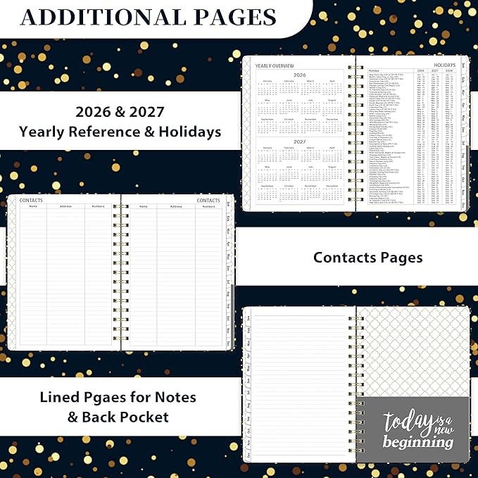2026 Planner - Planner 2026, 2026 Planner weekly and monthly, January 2026 - December 2026, 6.3" x 8.4", 2026 Calendar Planner with Tabs, Inner Pocket, Premium Paper, Twin-wire Binding