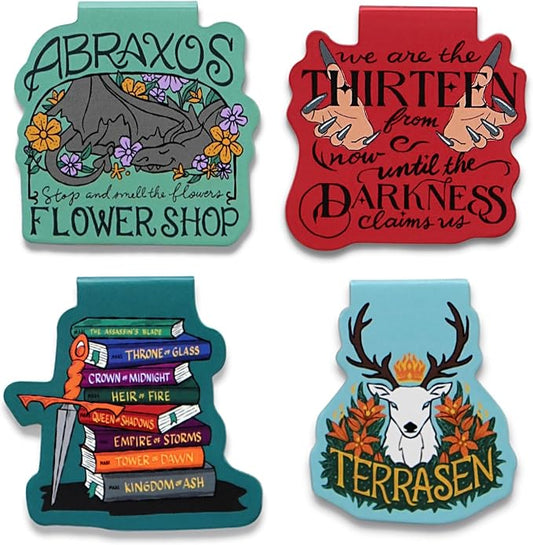 Conquest Journals Throne of Glass Magnetic Bookmark Set, 4-Pack Bookmarks, Bookish Page Clips with Magnets, Fantasy Romance TOG Designs, Gifts for SJM Readers, Officially Licensed Sarah J. Maas Merch
