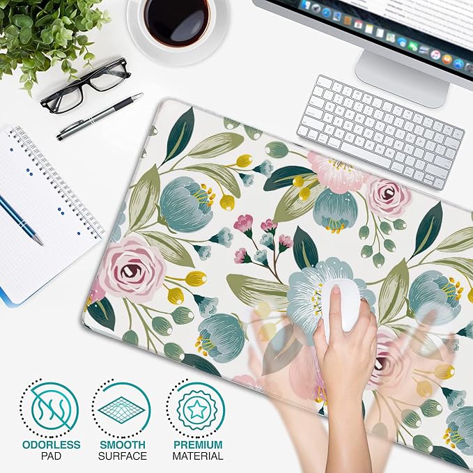 Lovely Floral with Spring Flowers Extended Gaming Mouse Pad Large Desk Mat with Non-Slip Rubber Base and Stitched Edges,Keyboard Mouse Mat Desk Pad for Work,Game,Office,Home 35.4 * 15.7 Inch