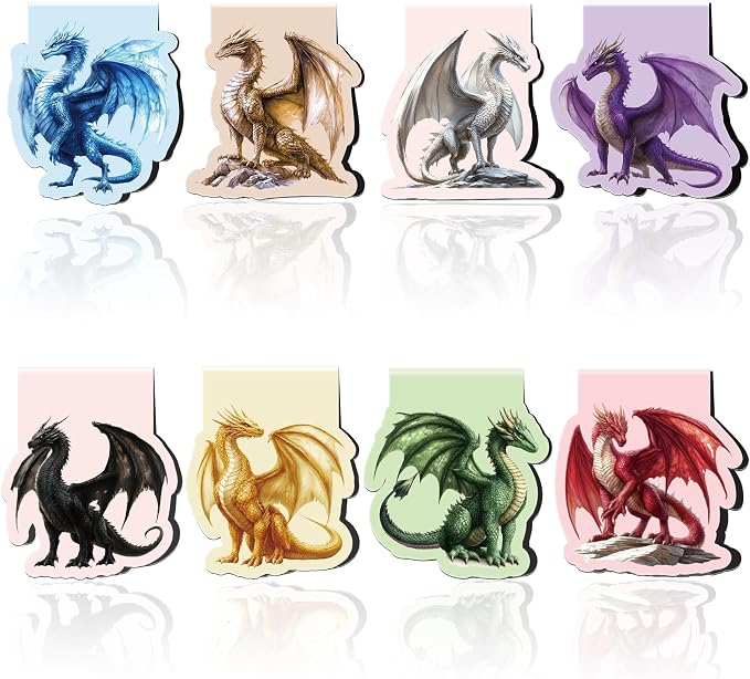 Cool Dragon Magnetic Bookmarks, 8 Pcs Fantasy Power Dragon with Wings Magnet Page Markers Unique Book Clips for Reading, Gifts for Men Book Lovers Students Teachers Office School