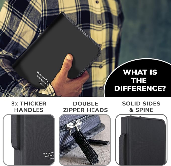 DEHITE Bible Cover for Men — Bible Cover Cases for Men – Black Extra Large Size – Bag Fits Book 11.12 x 8 x 2.12 in – Pen Slots – Zippered Pocket – Premium Fabric – Christian Gift Accessorie