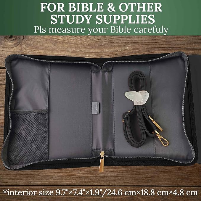 DEHITE Bible Cover Case for Women – Bible Carrying Bag for Women – Black and White Large Purse Case – Fits Book 9.8x7.4 x1.9 in – Pen Slots – Zippered Pocket – Shoulder Strap – Premium PU Leather
