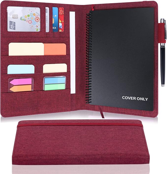 Executive Size Notebook Cover for Rocketbook A5 8.8"x6" Inch, Waterproof Portfolio Organizer with Pen Loop Holder & Card Slots, Protective Case for Journals - Business Travel & Office Use (Fuchsia)