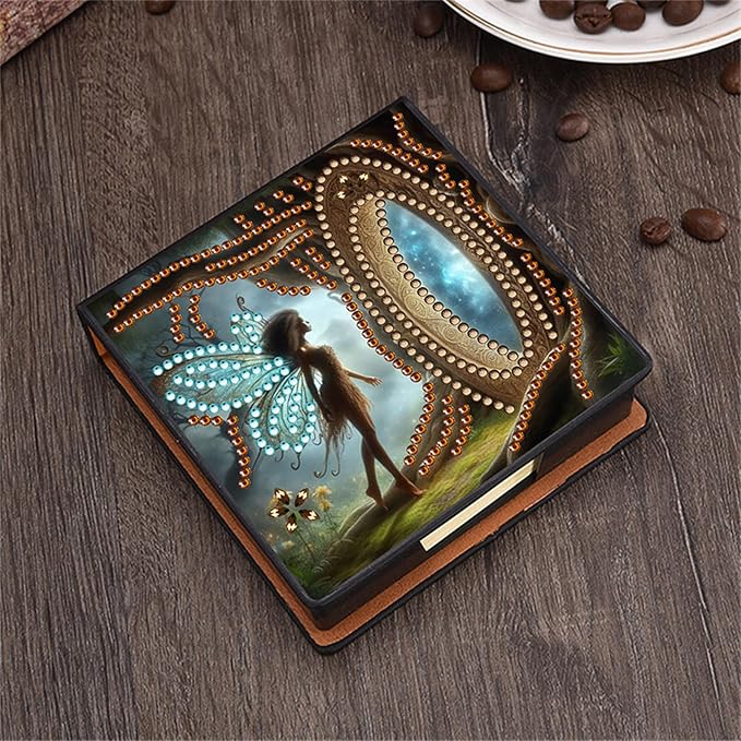 Elf Diamonds Painting Kit Note Box,Girl Memo Paper Storage Box Diamond Art,Sticky Note Holder Diamond Art,Diamond Painting Memo Pad For Office Desk. (Elf)