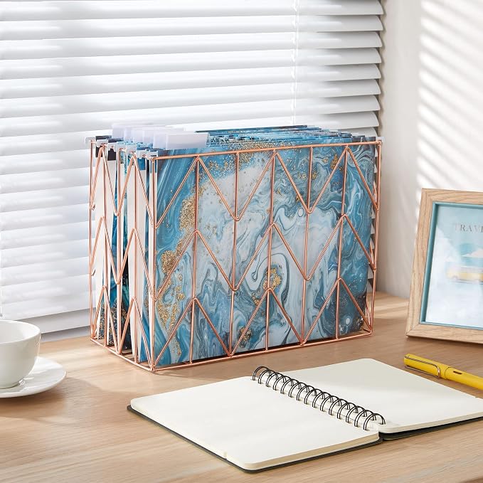 Y YOMA 6 Pack Decorative Hanging File Folders Letter Size Marble Cute Hanging Folder Pretty File Folder Organizer for Filing Cabinet Office Home with 1/5-Cut Adjustable Tabs, 3 Blue Marble Design