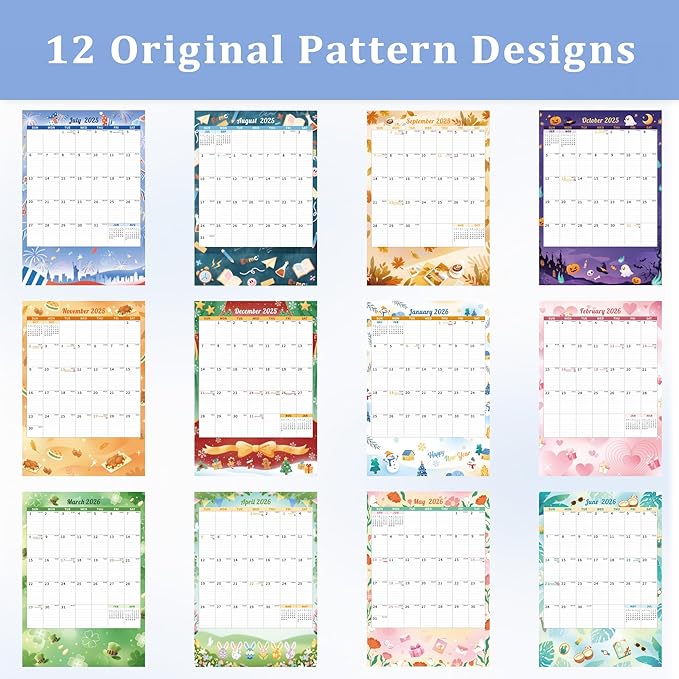 Ospelelf Wall Calendar 2025-2026 Monthly Large Planner with Storage Pocket Protective Cover and Sticker for Family Fridge Office Teacher Student 17" X 22" Season